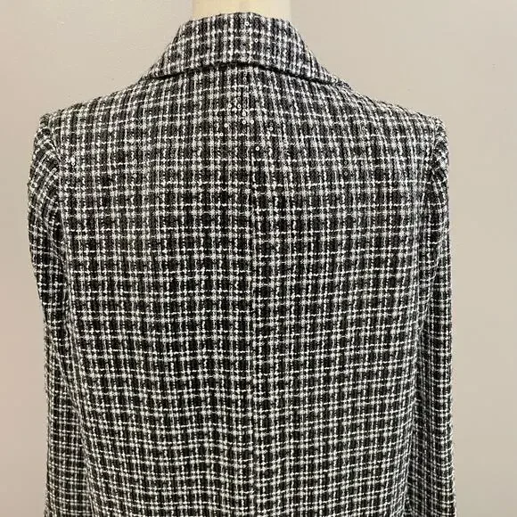 Anthropologie Mare Mare Sequin Tweed Coat Plaid Women’s M Black White New - Picture 8 of 16